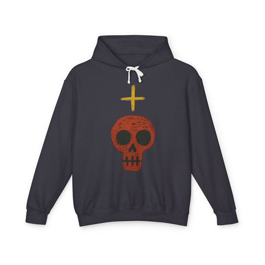 Skull Cross Minimal Hoodie — Gothic Red Skull Graphic Sweatshirt