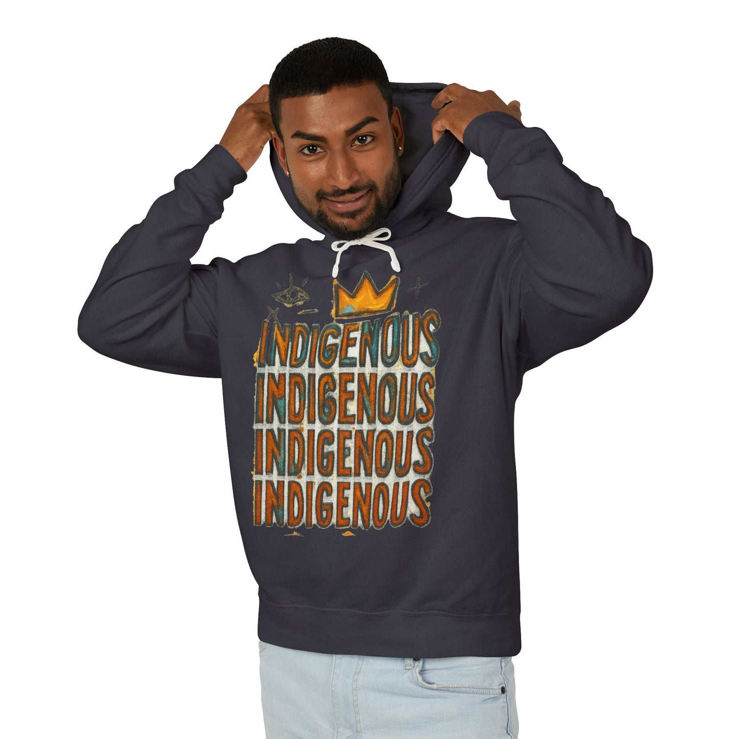 Indigenous Repeated Text Graphic Hoodie — Native Pride Lightweight Sweatshirt