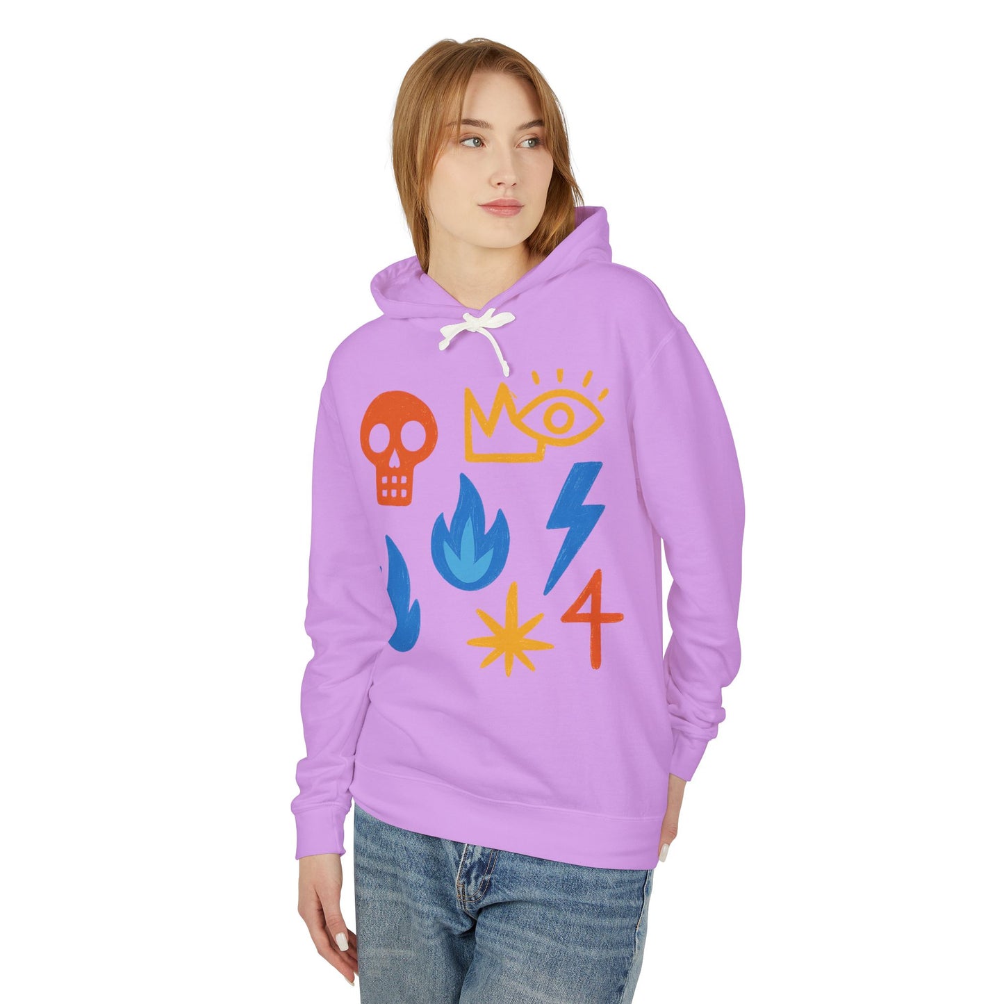Symbol Icons Hoodie — Abstract Skull, Flame & Lightning Graphic Pullover