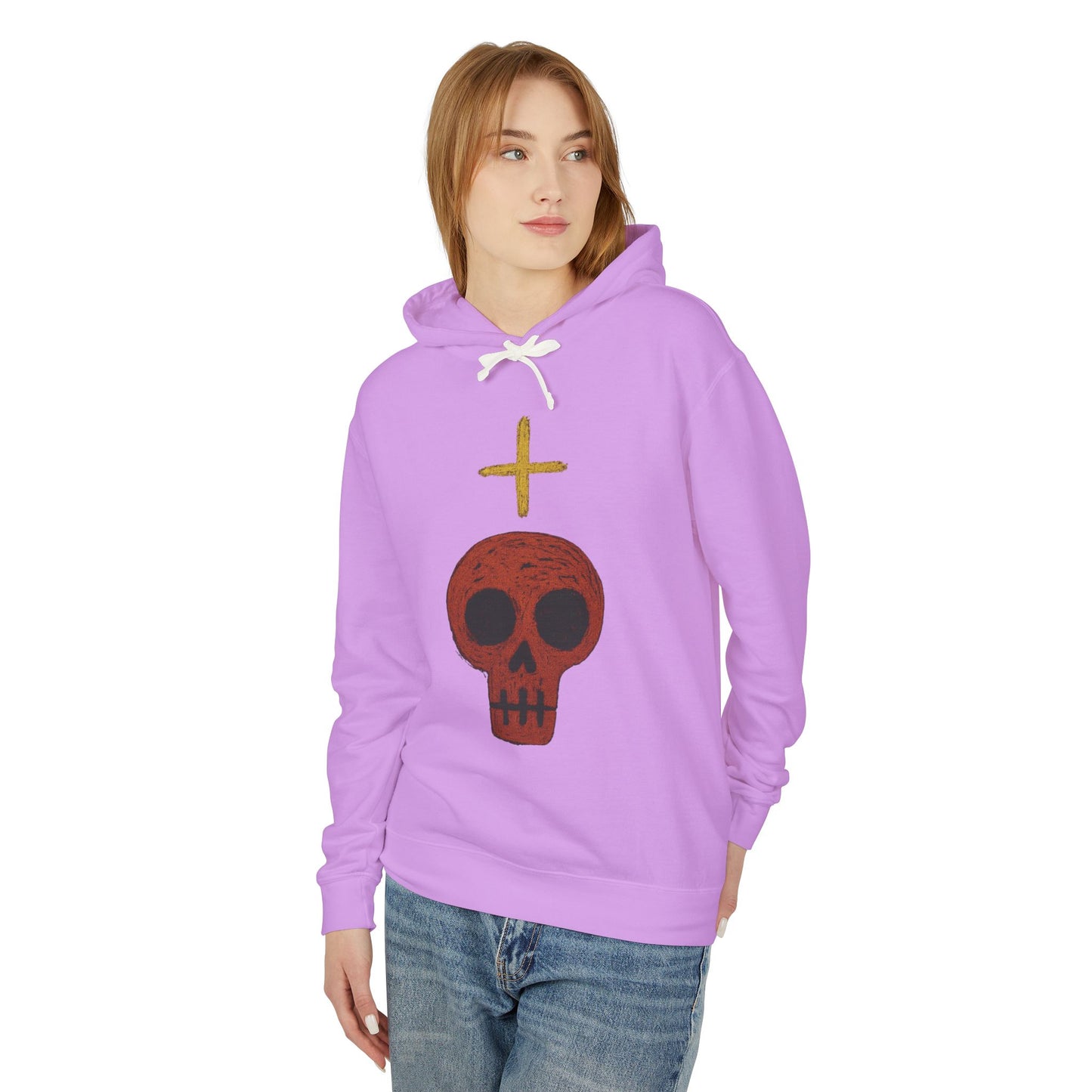 Skull Cross Minimal Hoodie — Gothic Red Skull Graphic Sweatshirt