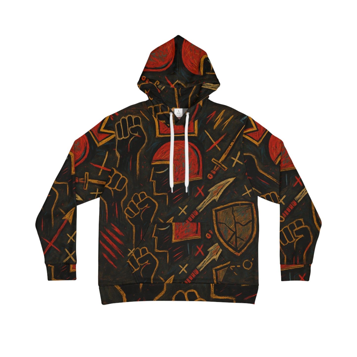 Men's Hoodie — Medieval Knight & Fist Graphic All-Over Print