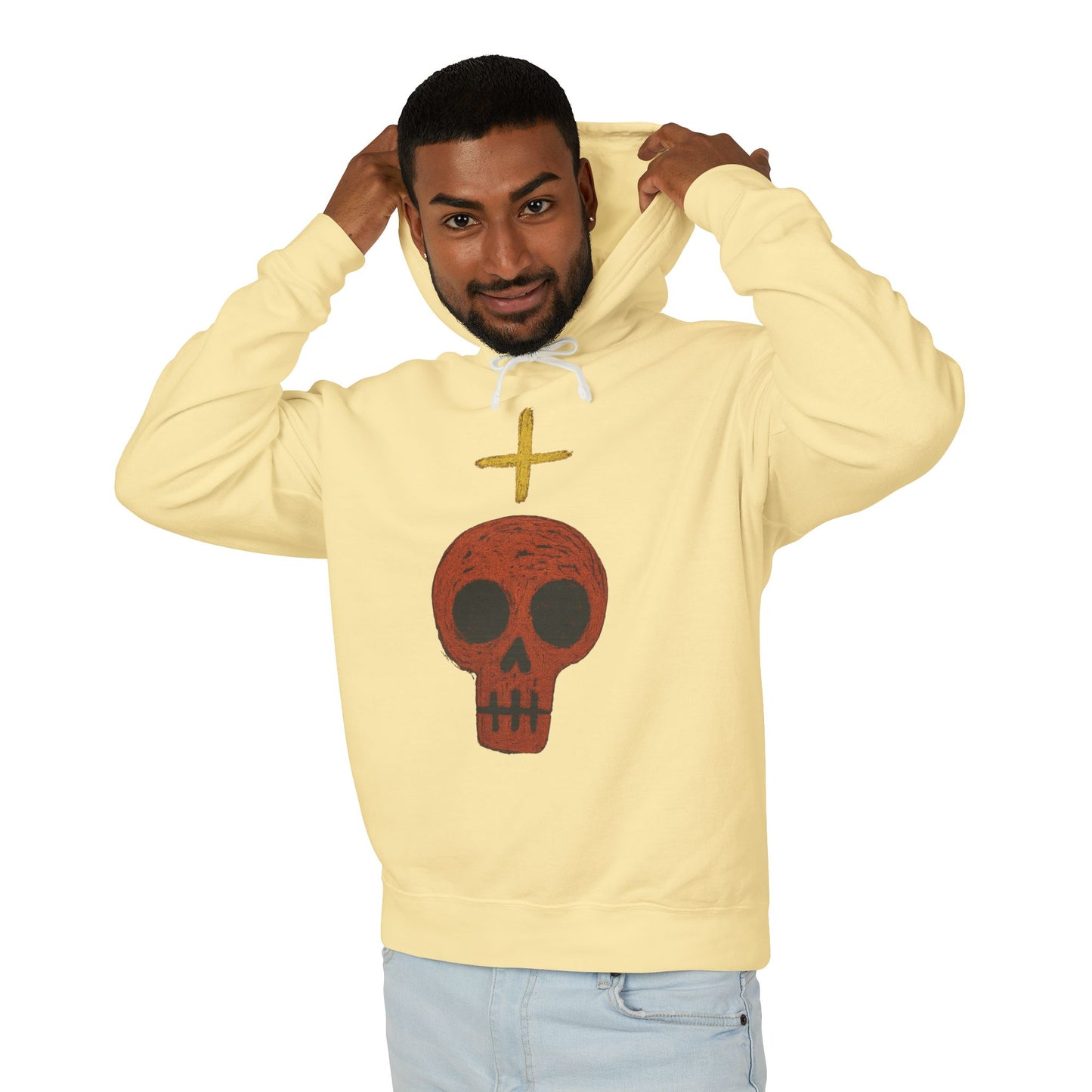 Skull Cross Minimal Hoodie — Gothic Red Skull Graphic Sweatshirt