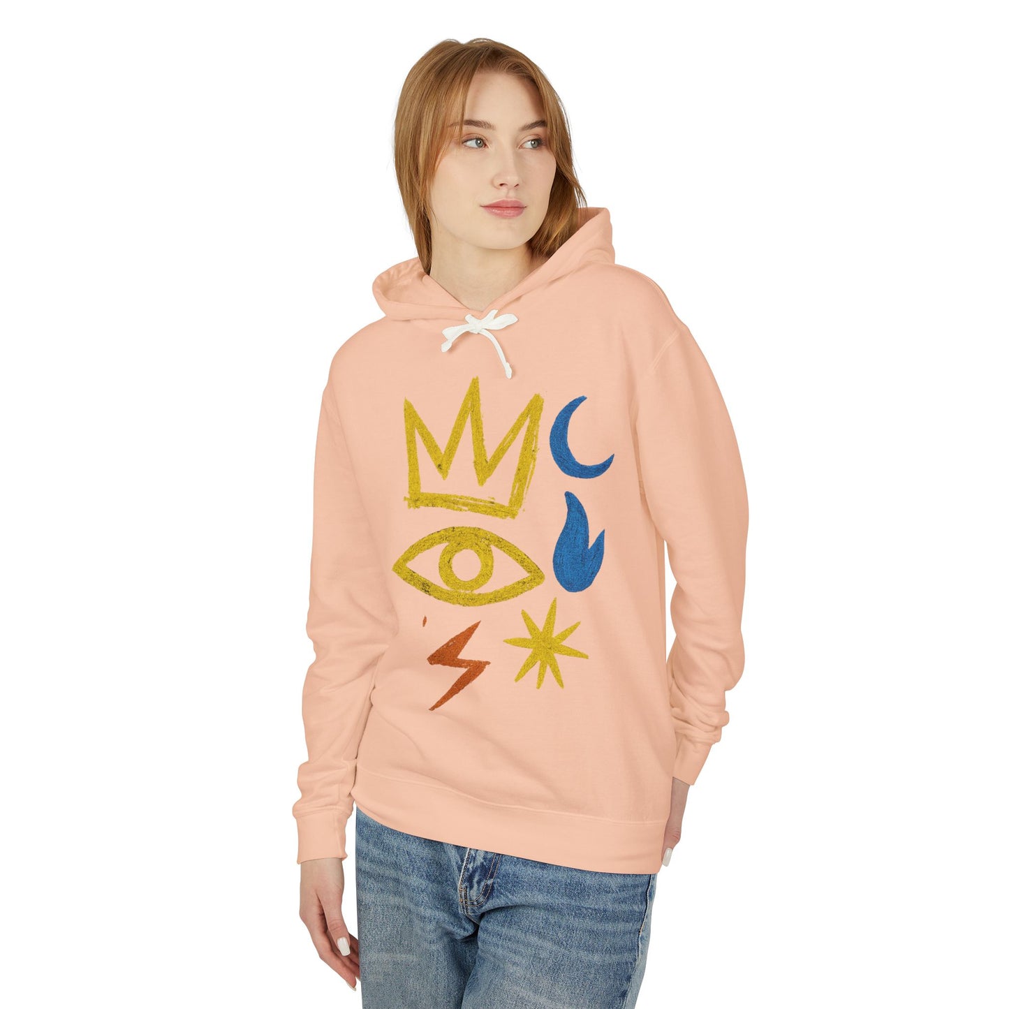 Mystic Symbols Hoodie — Crown, Eye & Celestial Icons Lightweight Pullover