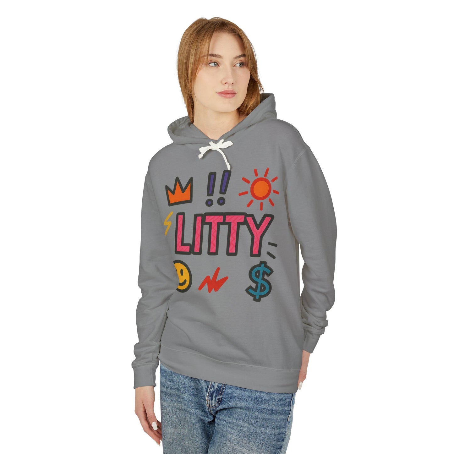 Litty Graphic Hoodie — Fun Pop Art Crown, Smiley & Dollar Design
