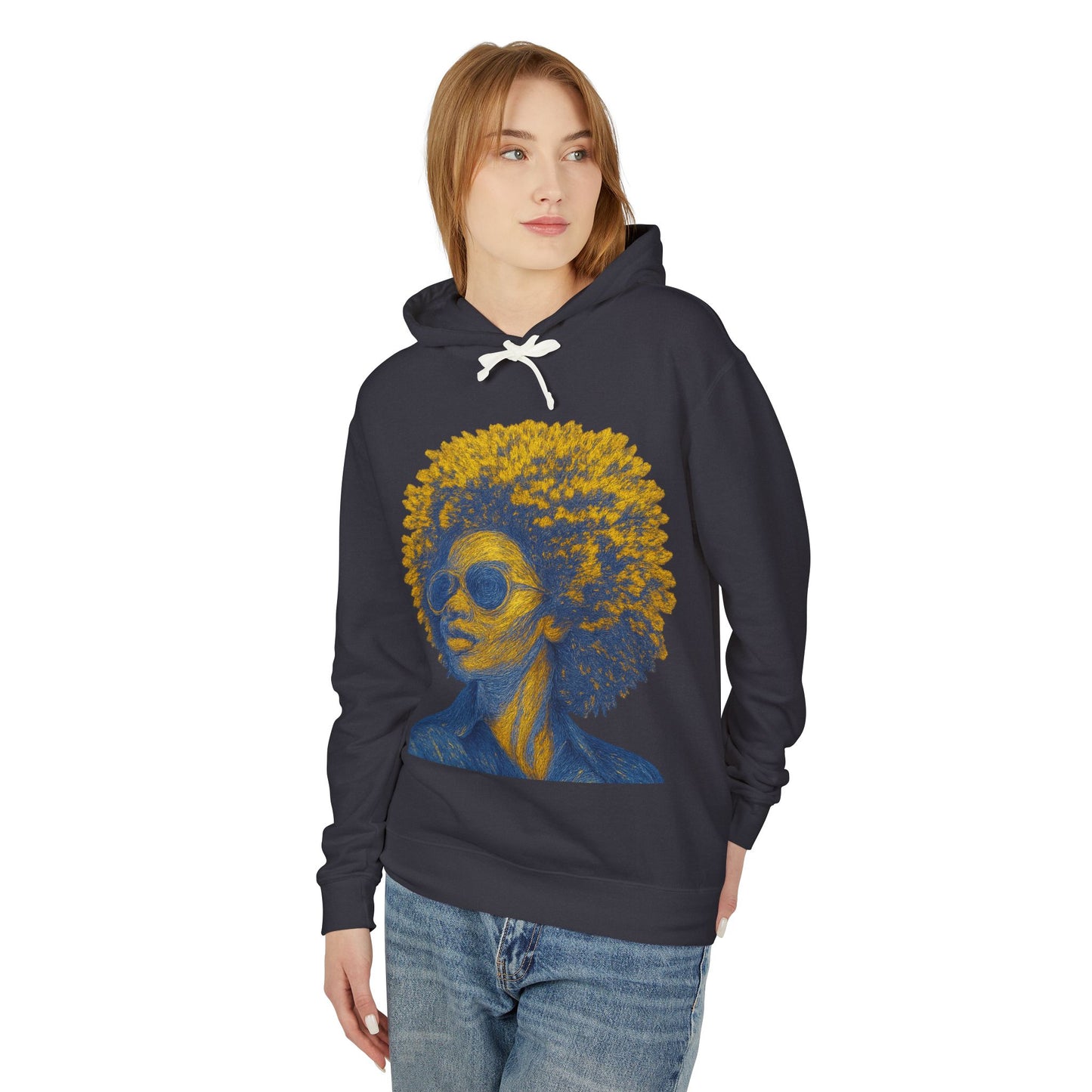 Afro Chic Portrait Hoodie — Vintage Retro Woman with Sunglasses Sweatshirt