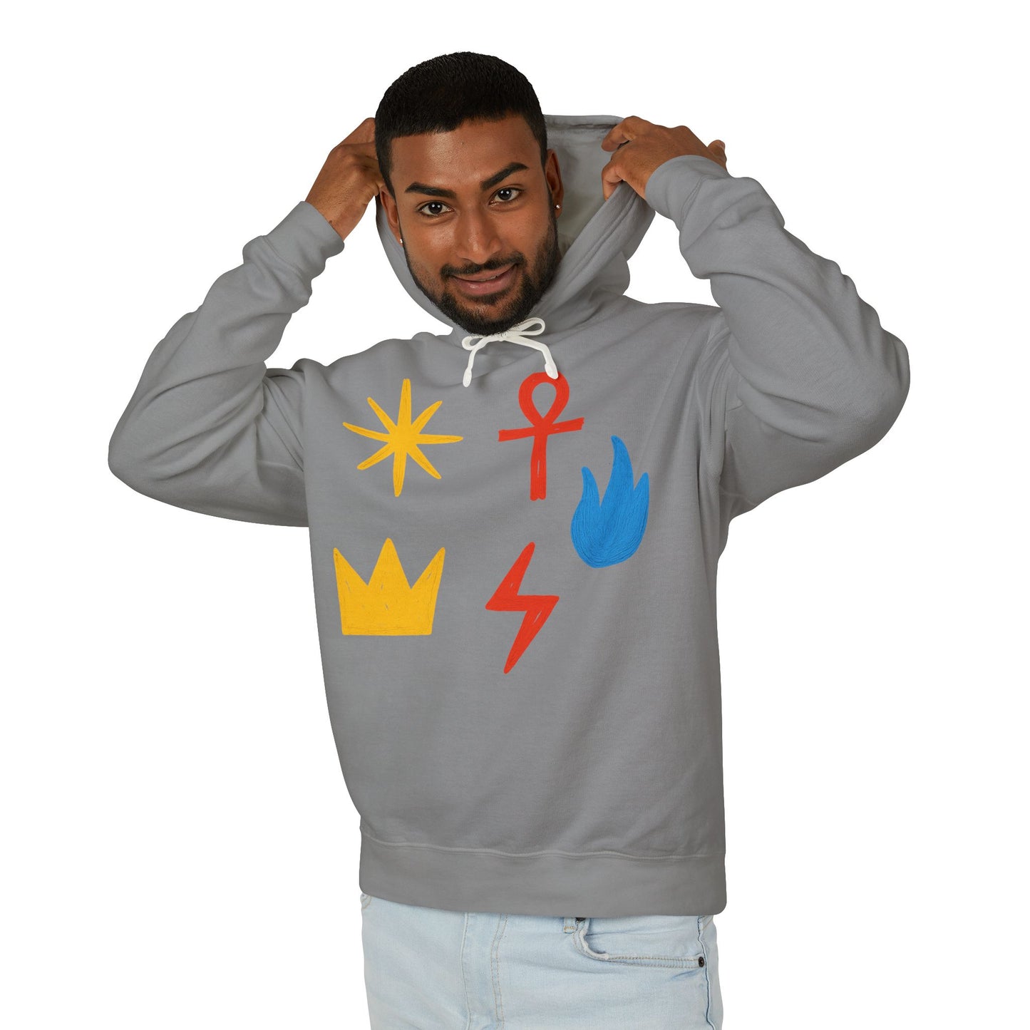 Symbol Icon Hoodie — Minimalist Crown, Ankh & Elemental Graphics Lightweight Pullover
