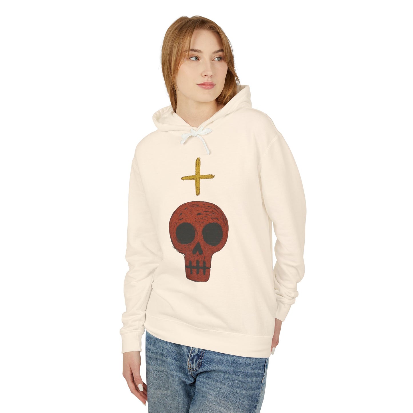 Skull Cross Minimal Hoodie — Gothic Red Skull Graphic Sweatshirt
