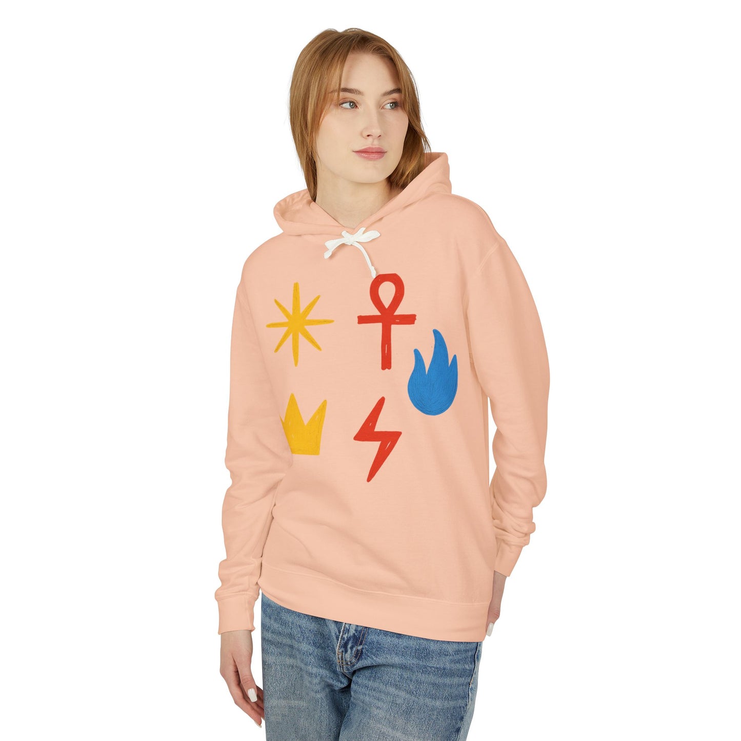 Symbol Icon Hoodie — Minimalist Crown, Ankh & Elemental Graphics Lightweight Pullover