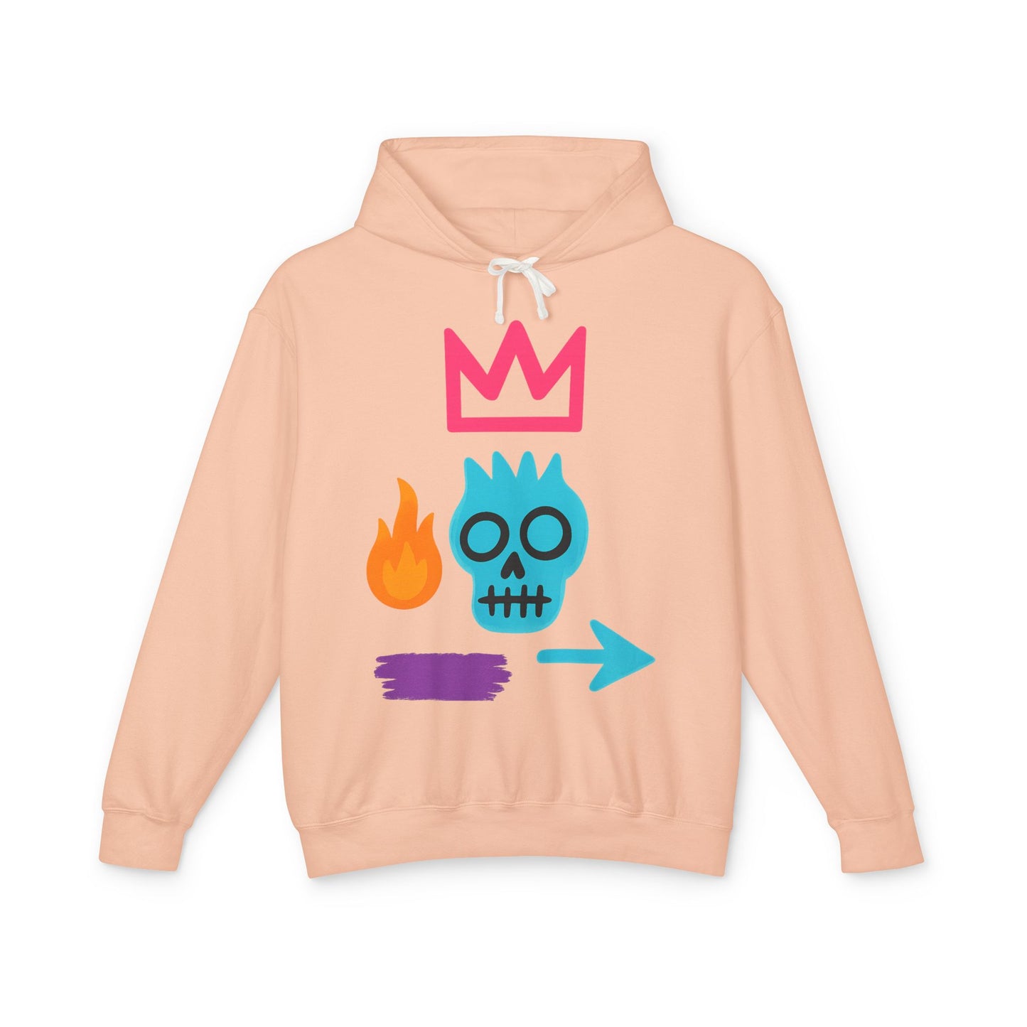 Street Art Skull Hoodie — Retro Neon Graphic Crown & Flame Pullover