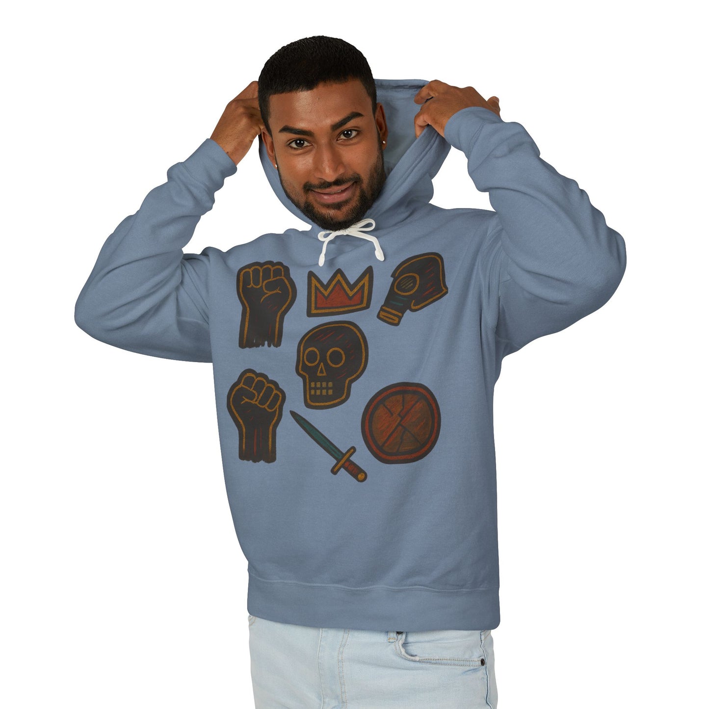 Iconic Goth Sports Hoodie — Crown, Skull & Fist Graphic Pullover