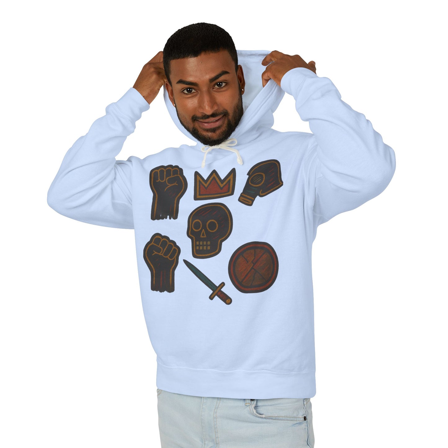 Iconic Goth Sports Hoodie — Crown, Skull & Fist Graphic Pullover