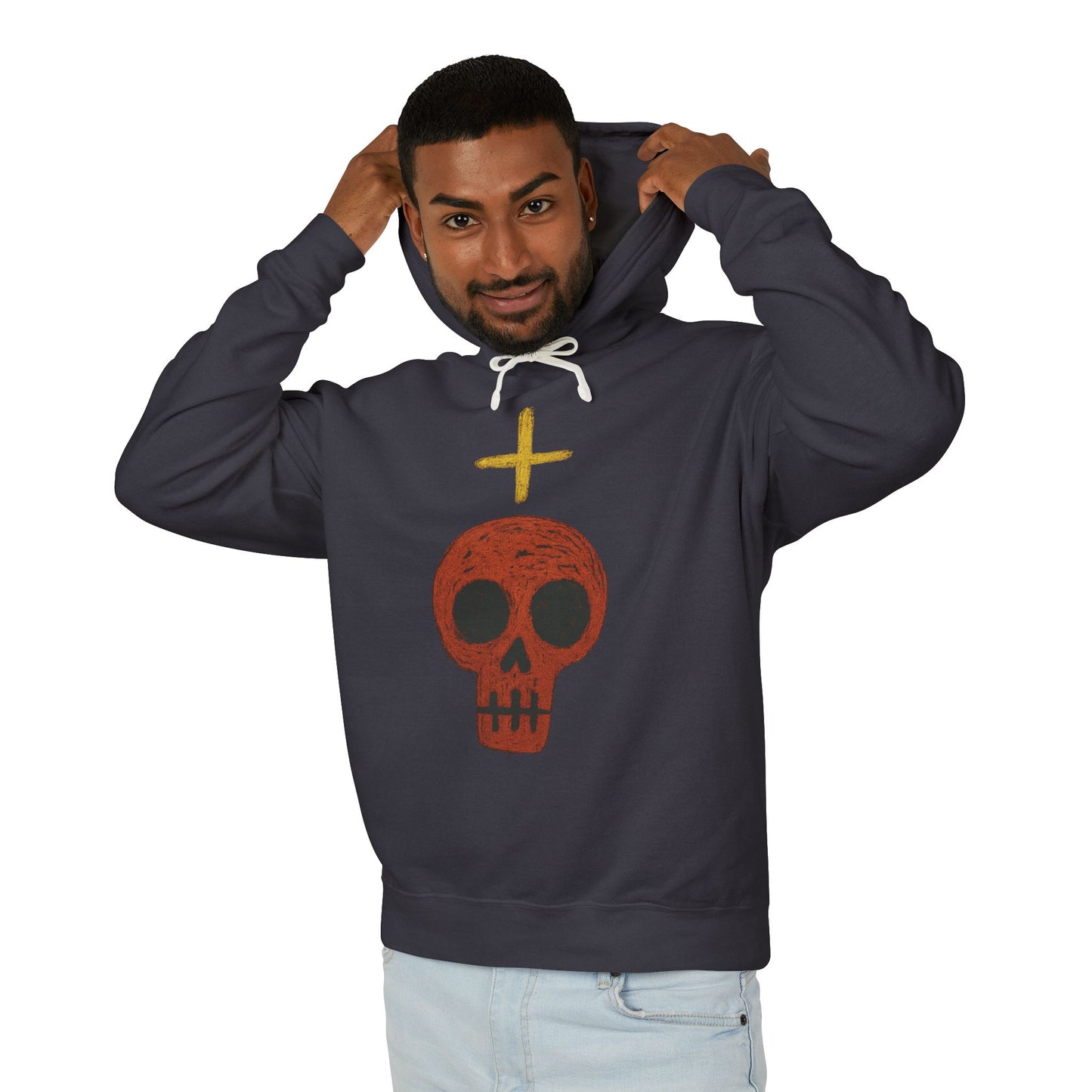 Skull Cross Minimal Hoodie — Gothic Red Skull Graphic Sweatshirt