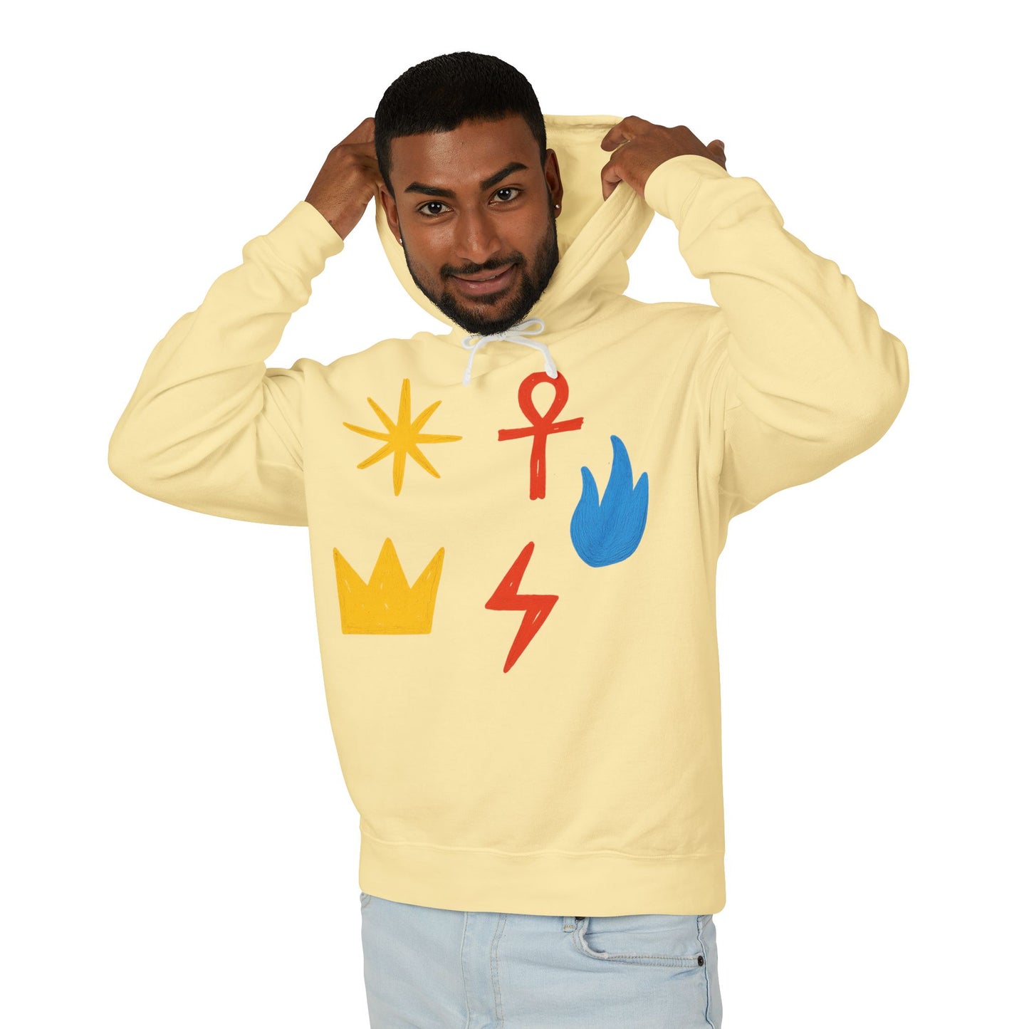 Symbol Icon Hoodie — Minimalist Crown, Ankh & Elemental Graphics Lightweight Pullover