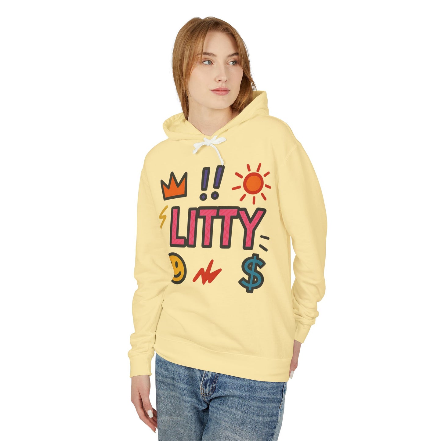 Litty Graphic Hoodie — Fun Pop Art Crown, Smiley & Dollar Design