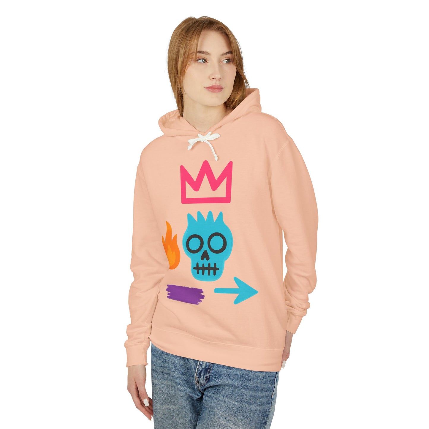 Street Art Skull Hoodie — Retro Neon Graphic Crown & Flame Pullover