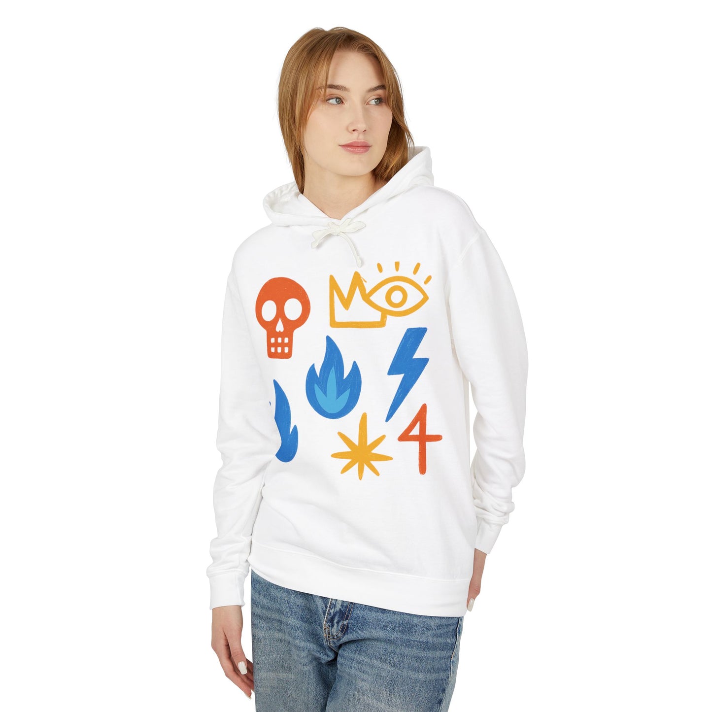 Symbol Icons Hoodie — Abstract Skull, Flame & Lightning Graphic Pullover