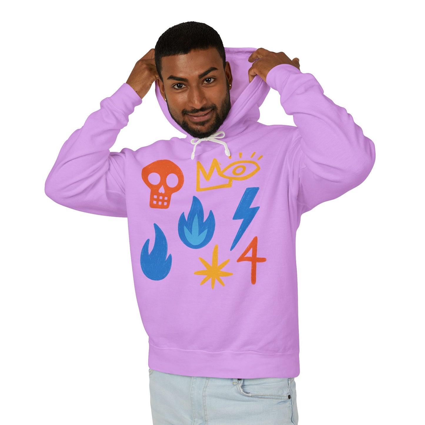 Symbol Icons Hoodie — Abstract Skull, Flame & Lightning Graphic Pullover