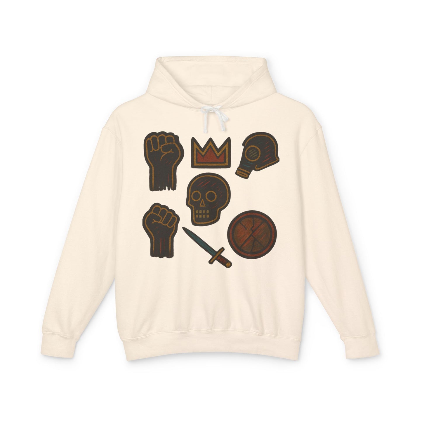 Iconic Goth Sports Hoodie — Crown, Skull & Fist Graphic Pullover