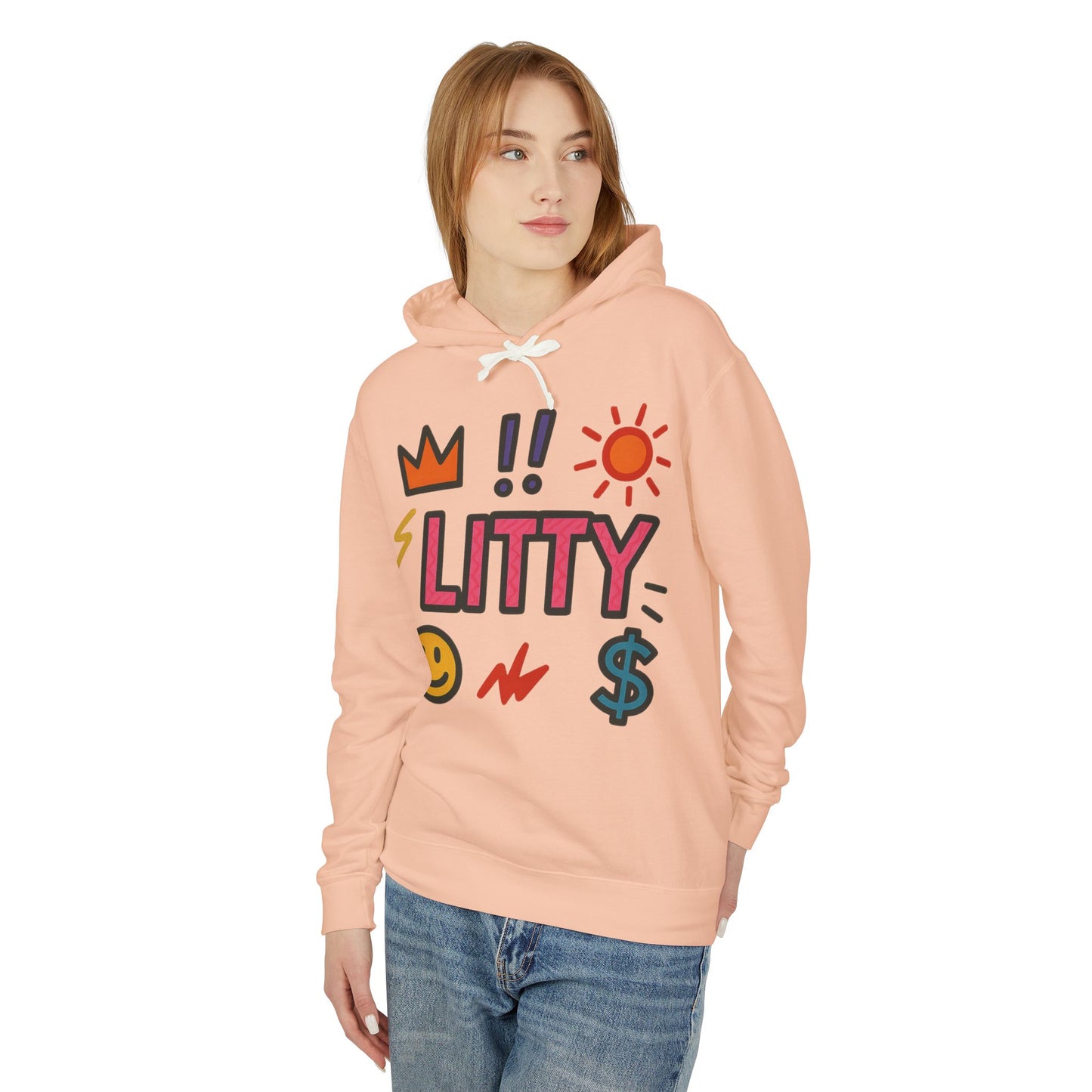 Litty Graphic Hoodie — Fun Pop Art Crown, Smiley & Dollar Design