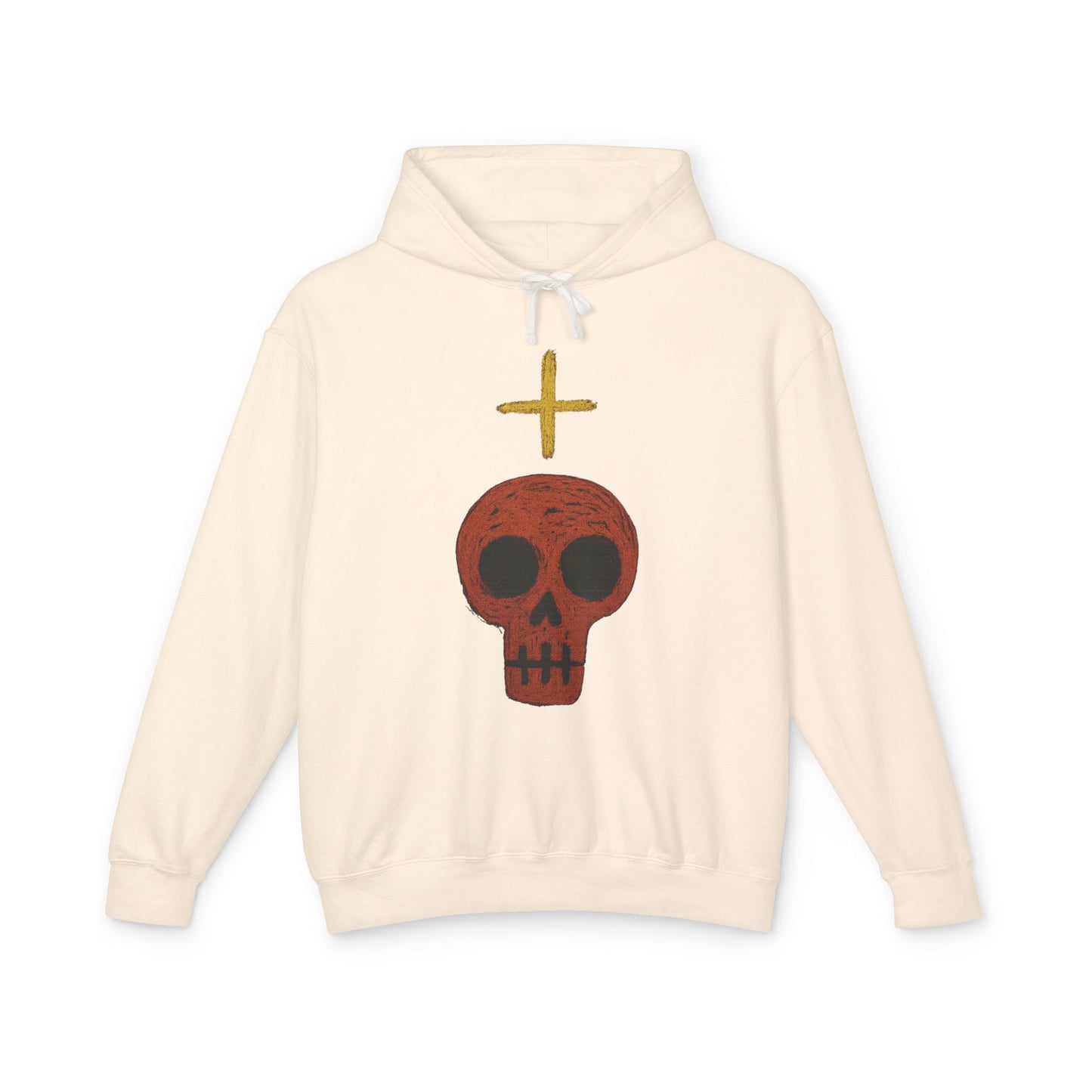 Skull Cross Minimal Hoodie — Gothic Red Skull Graphic Sweatshirt