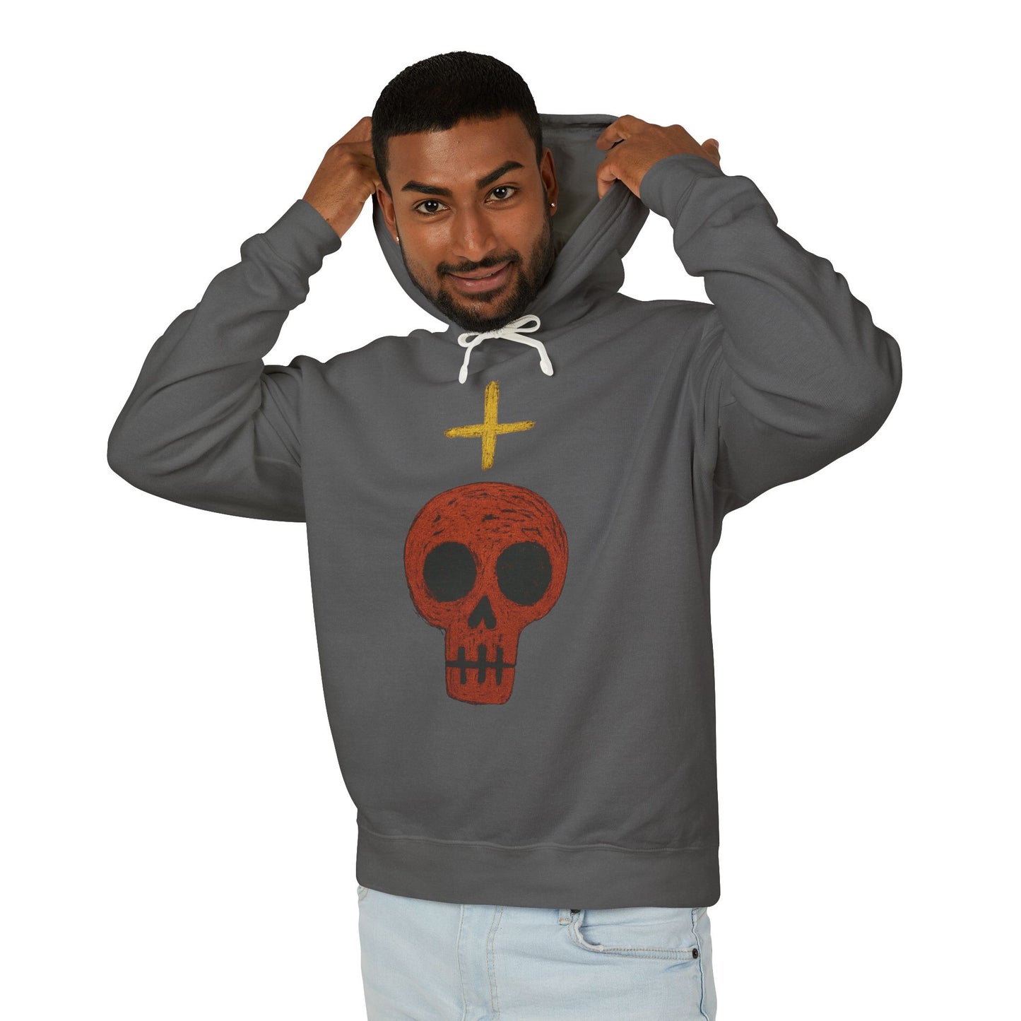 Skull Cross Minimal Hoodie — Gothic Red Skull Graphic Sweatshirt