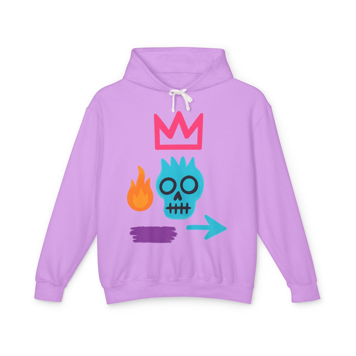Street Art Skull Hoodie — Retro Neon Graphic Crown & Flame Pullover