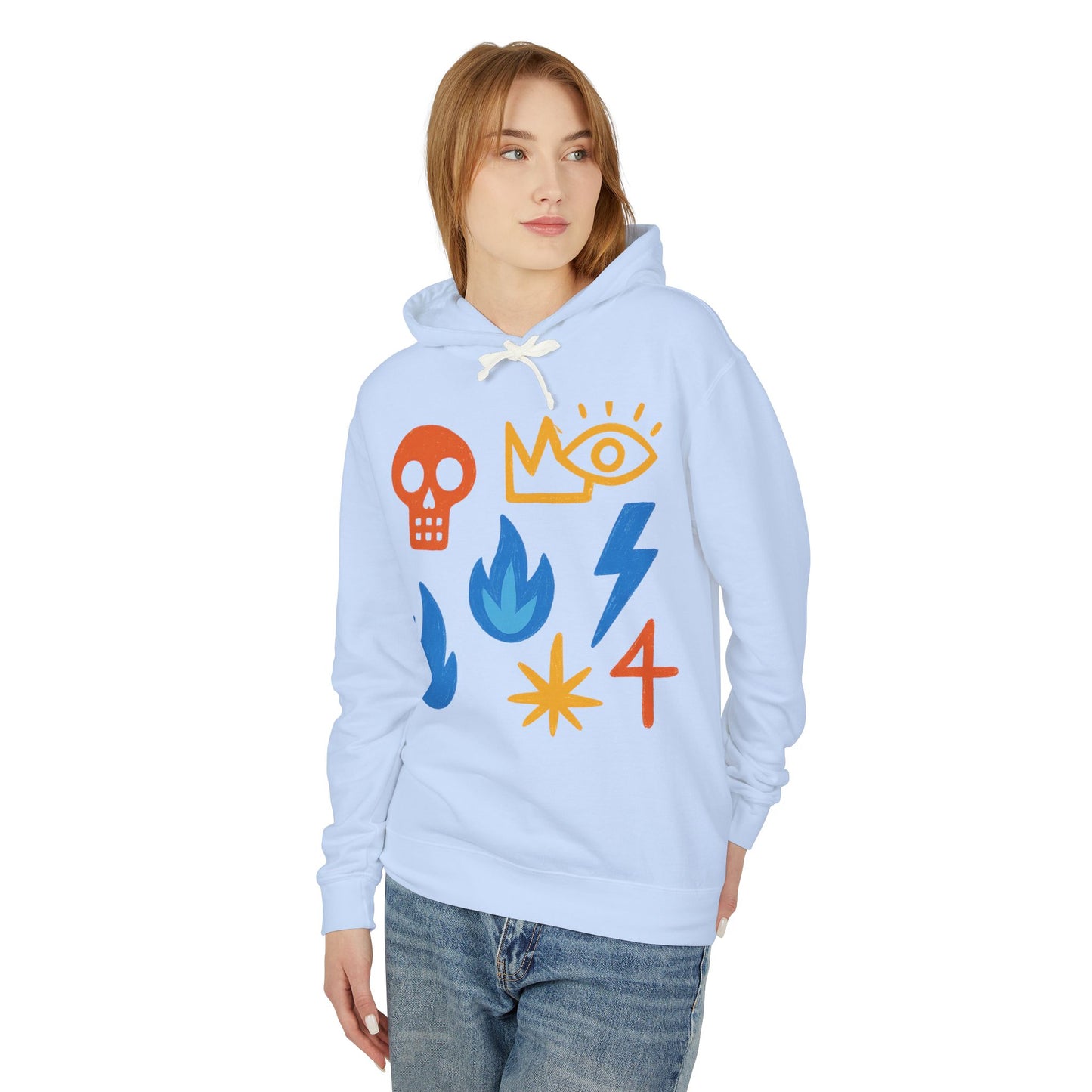 Symbol Icons Hoodie — Abstract Skull, Flame & Lightning Graphic Pullover