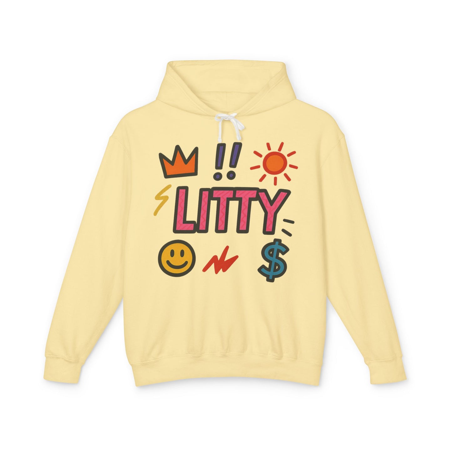 Litty Graphic Hoodie — Fun Pop Art Crown, Smiley & Dollar Design