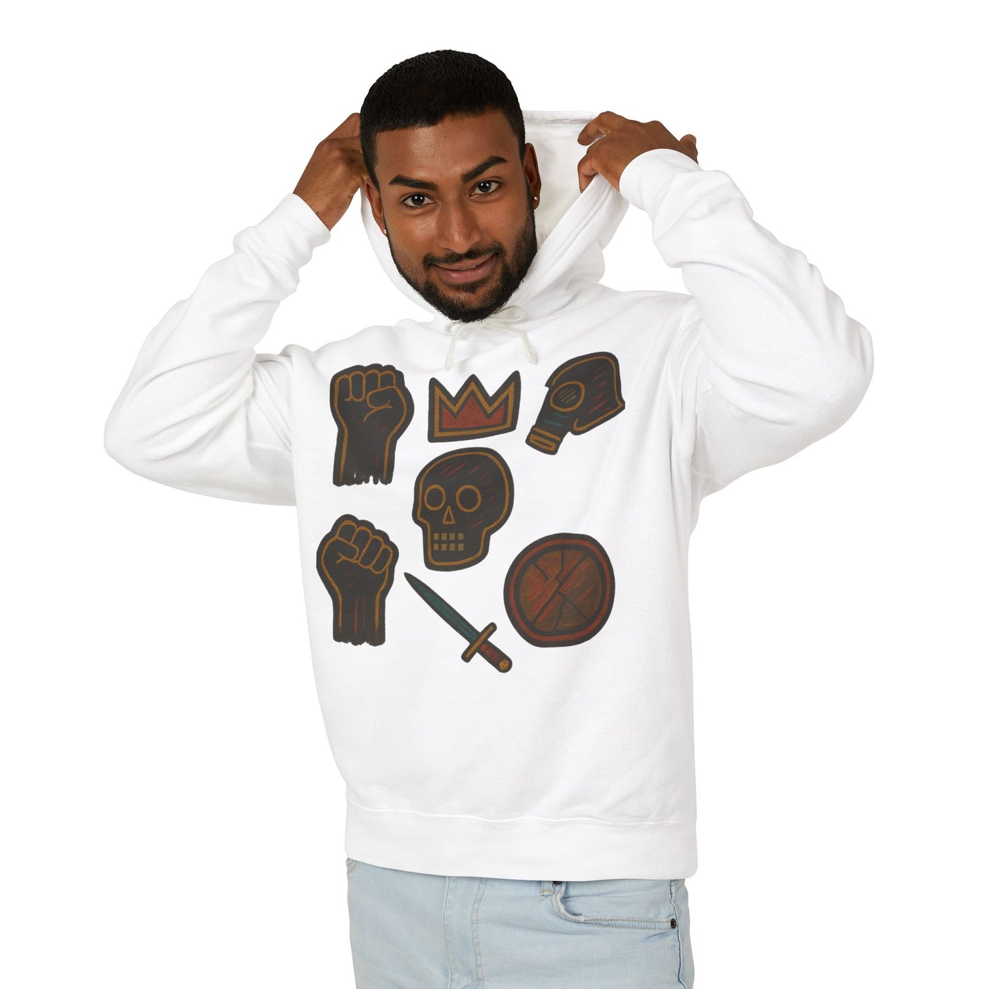 Iconic Goth Sports Hoodie — Crown, Skull & Fist Graphic Pullover