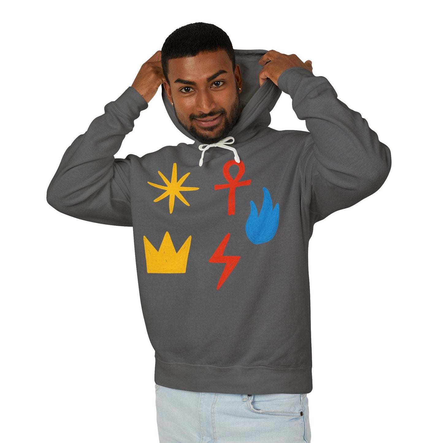 Symbol Icon Hoodie — Minimalist Crown, Ankh & Elemental Graphics Lightweight Pullover
