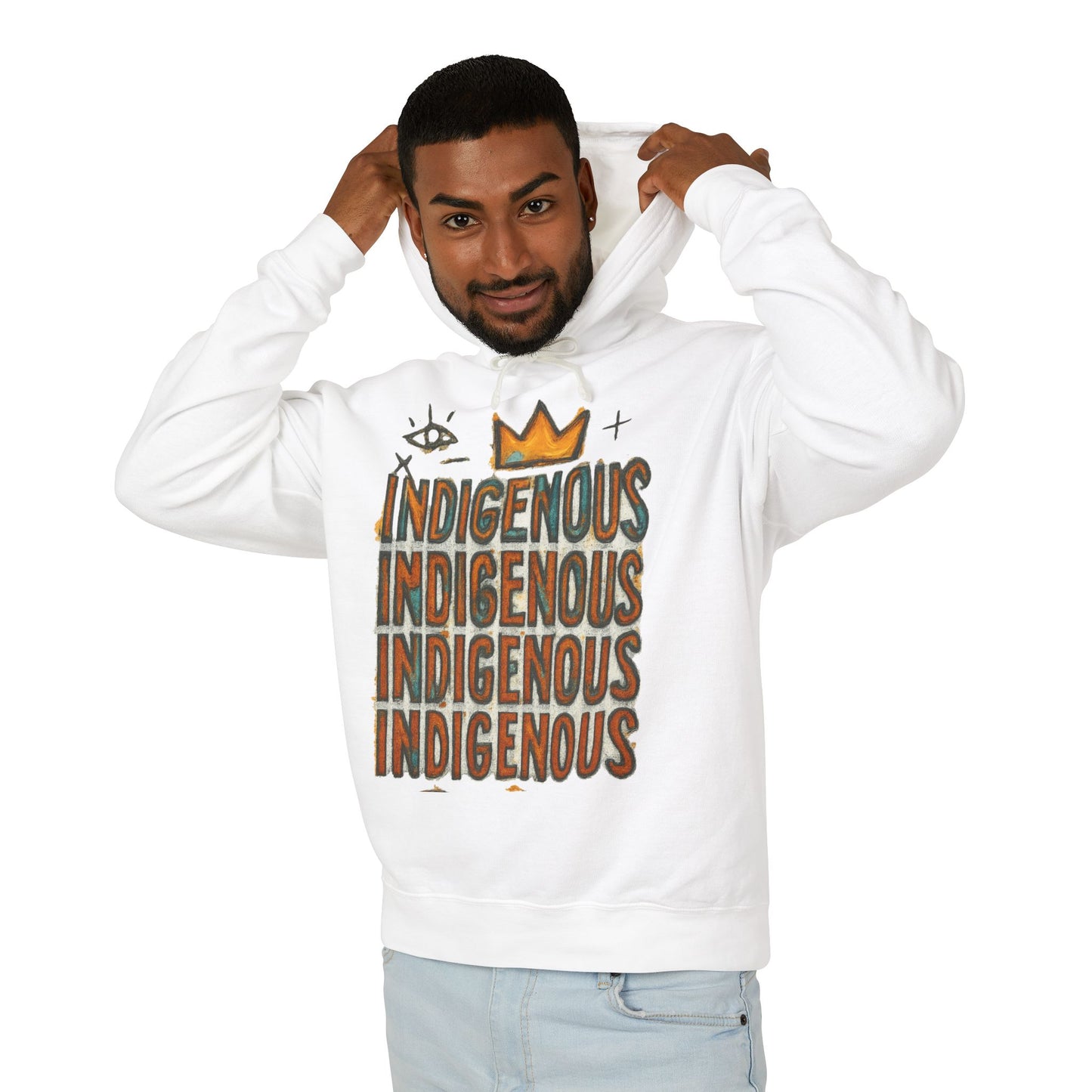 Indigenous Repeated Text Graphic Hoodie — Native Pride Lightweight Sweatshirt