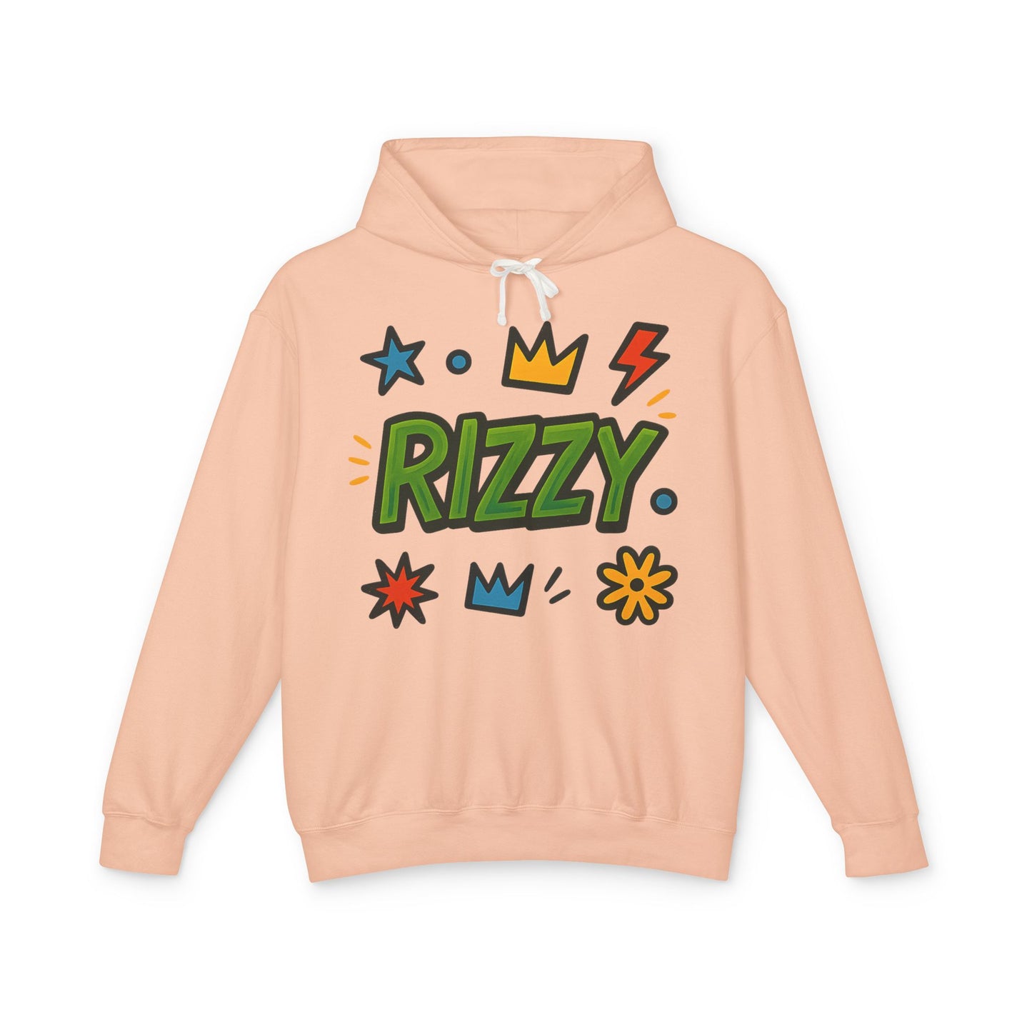 Rizzy Cartoon Graphic Hoodie — Playful Crown & Stars Pullover