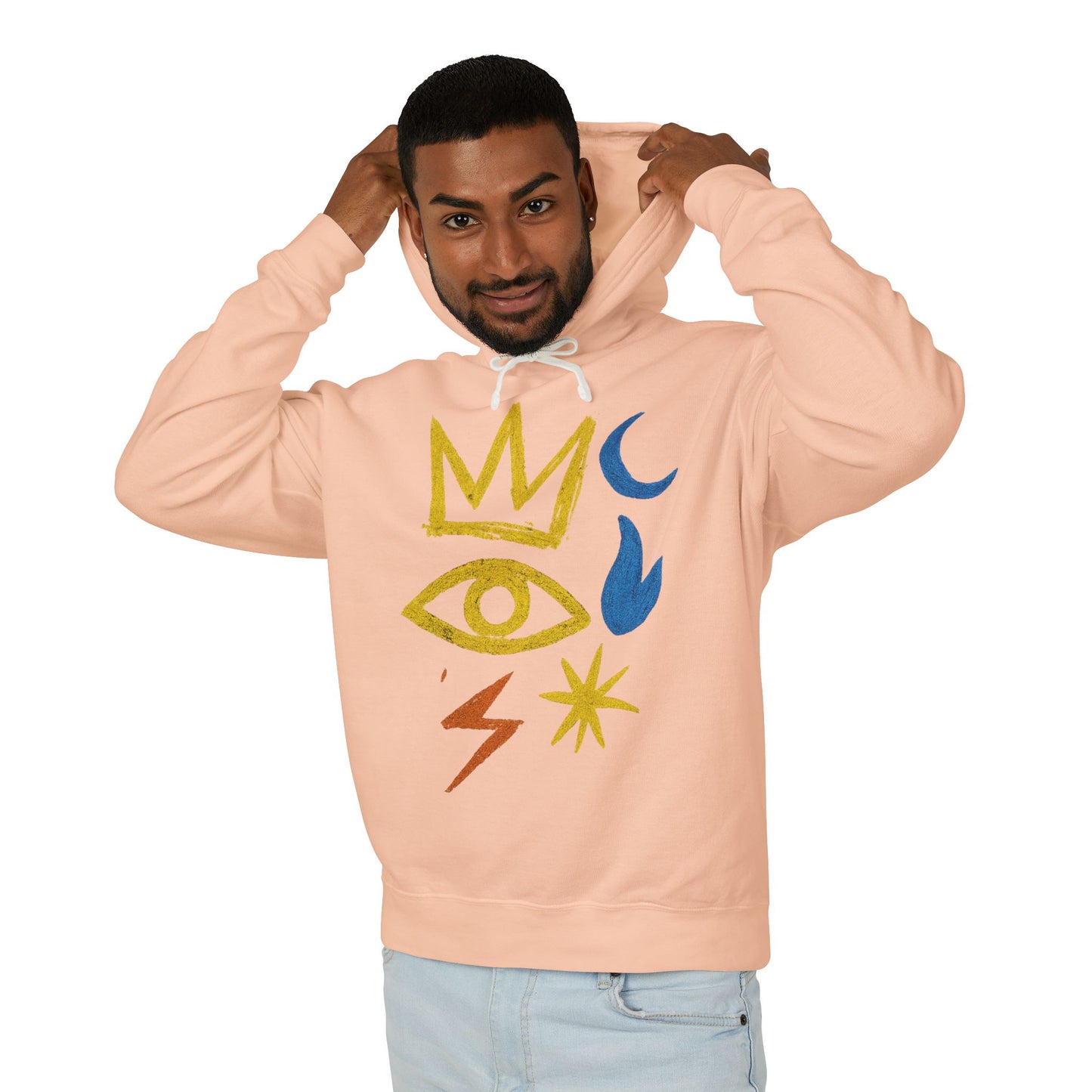 Mystic Symbols Hoodie — Crown, Eye & Celestial Icons Lightweight Pullover