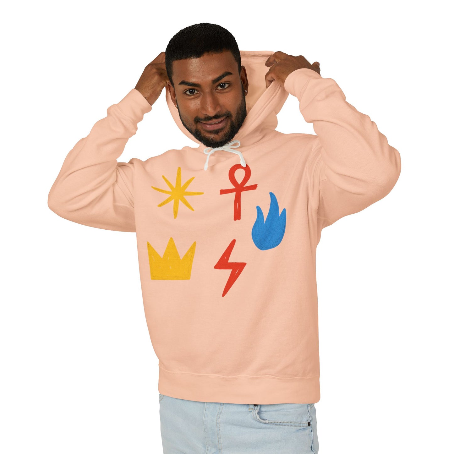 Symbol Icon Hoodie — Minimalist Crown, Ankh & Elemental Graphics Lightweight Pullover