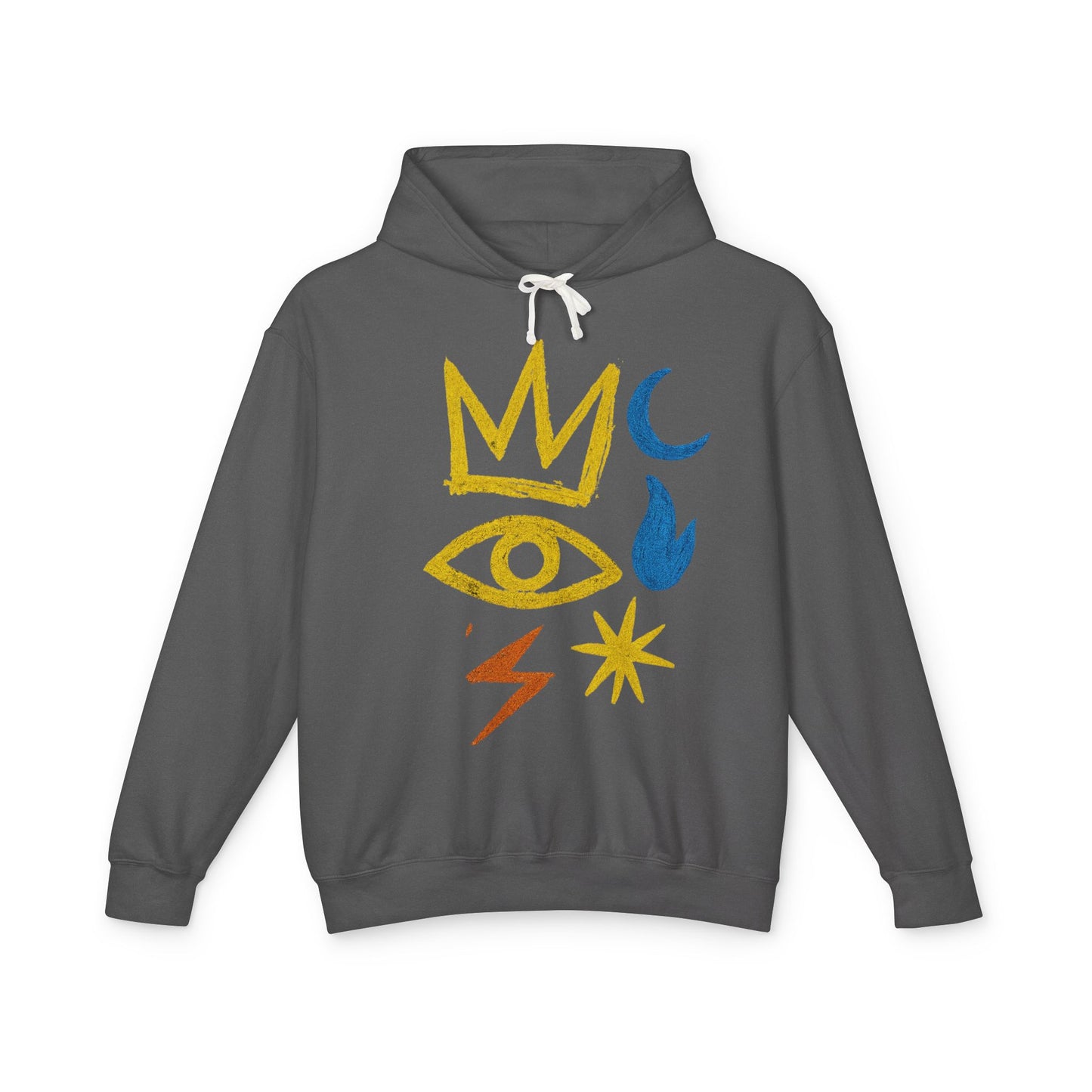 Mystic Symbols Hoodie — Crown, Eye & Celestial Icons Lightweight Pullover