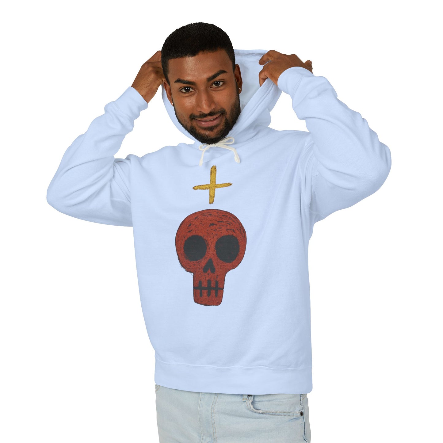 Skull Cross Minimal Hoodie — Gothic Red Skull Graphic Sweatshirt