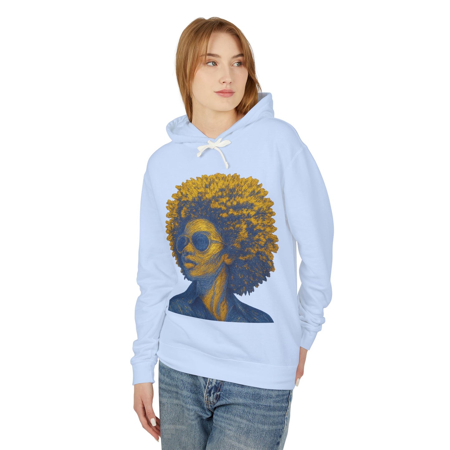 Afro Chic Portrait Hoodie — Vintage Retro Woman with Sunglasses Sweatshirt