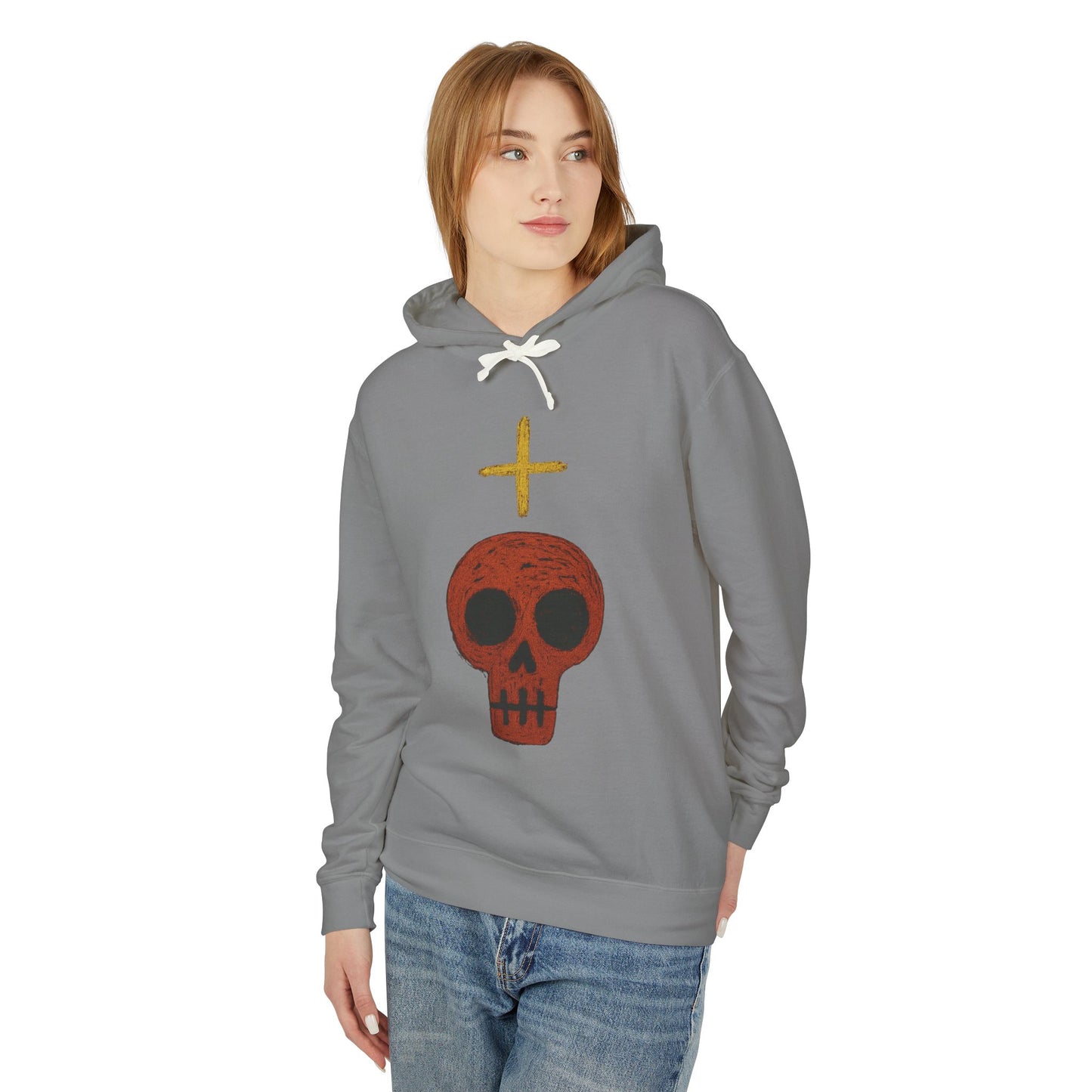 Skull Cross Minimal Hoodie — Gothic Red Skull Graphic Sweatshirt