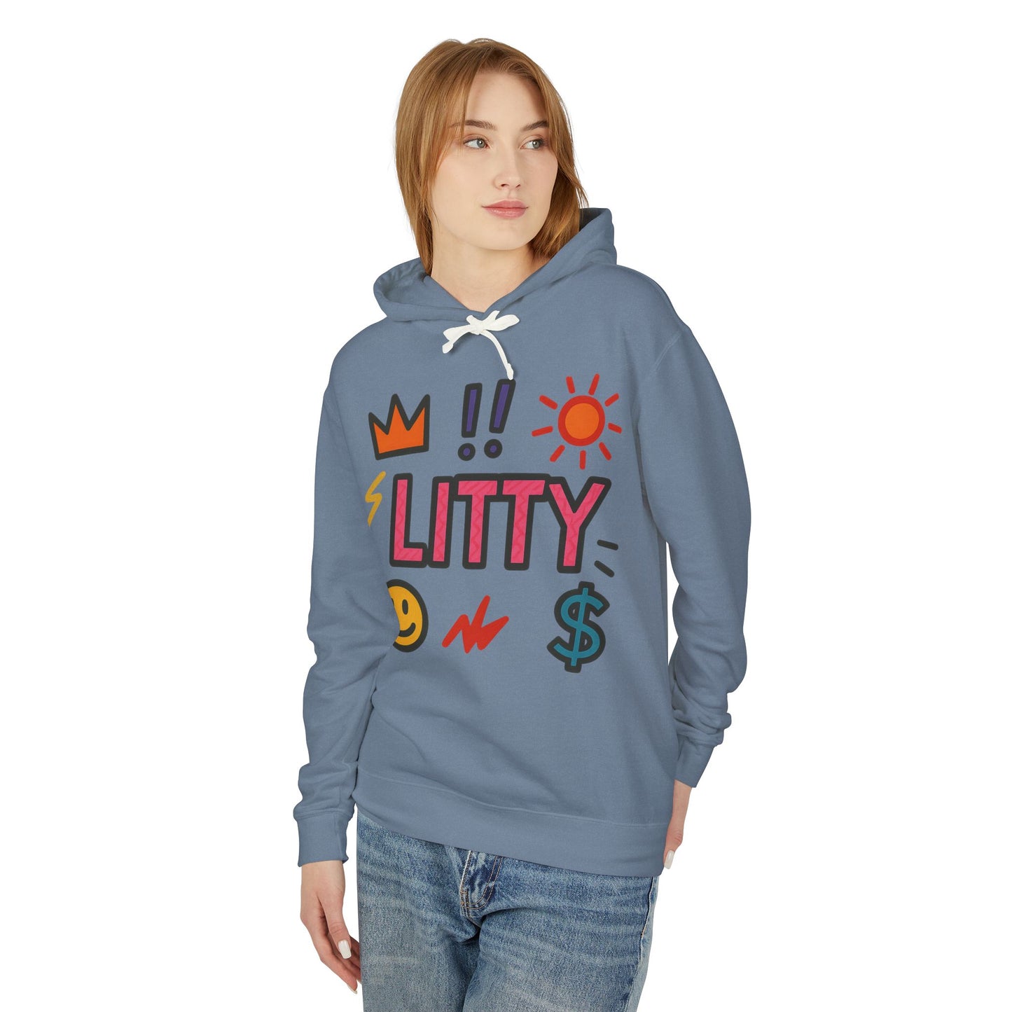Litty Graphic Hoodie — Fun Pop Art Crown, Smiley & Dollar Design